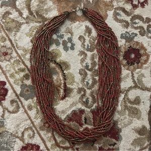 Anthropologie Red and Gold Multi-Strand Necklace